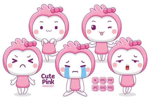 Cute Pink Mascot Character Vector Pack for Branding and Illustrations