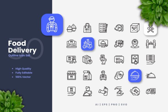 Food Delivery Icons: Clean Graphics for Handmade Creations