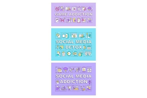 Game Addiction Word Concepts Banner Set for Graphic Templates