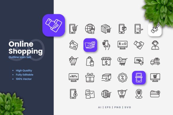 Online Shopping Icons for Clean Web and Editorial Design