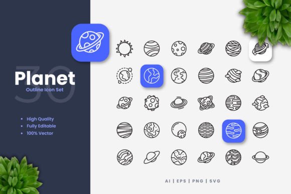 Solar System Planet Icons - Clean Graphics for Modern Branding