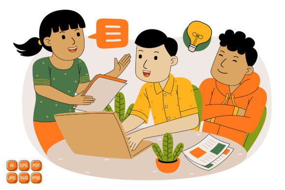 Teamwork Vector Illustration 05 for Local Business Branding