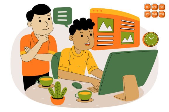 Teamwork Vector Illustration 10 for Local Business Branding